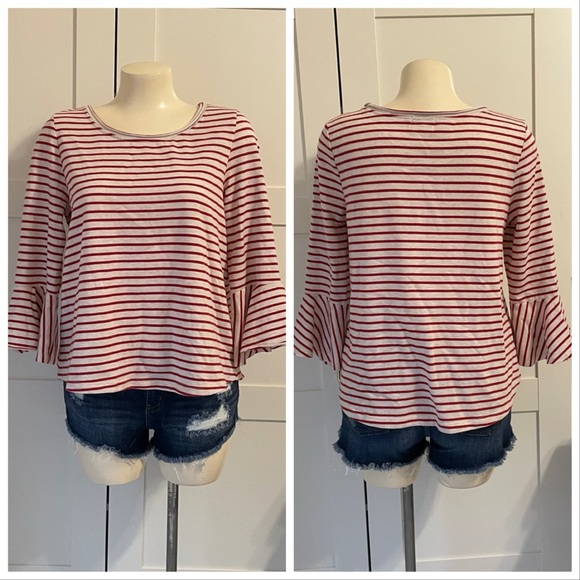 DELETTA Celina Striped Bell Sleeve Top - Picture 3 of 9